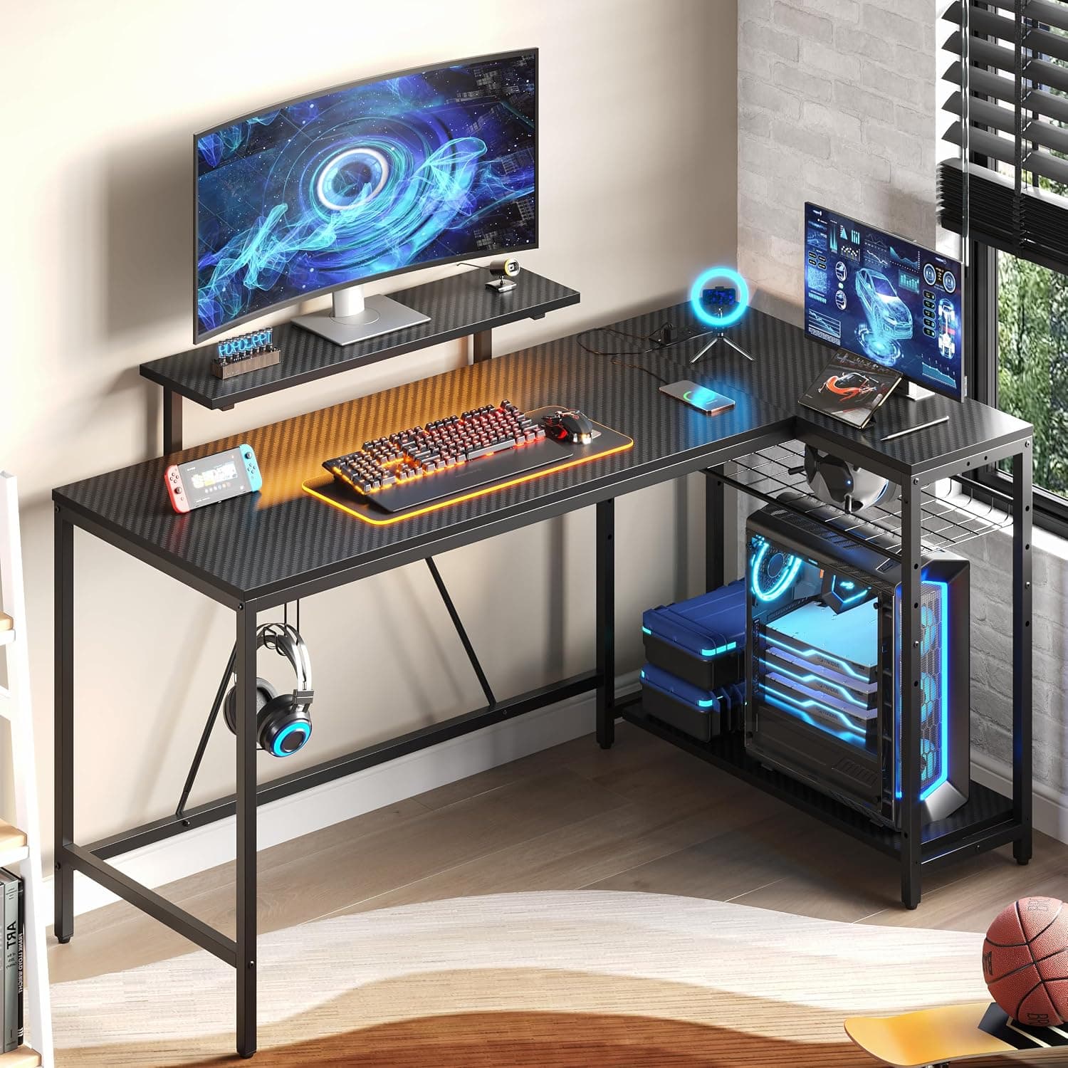 Bestier L-Shaped Desk with Storage
